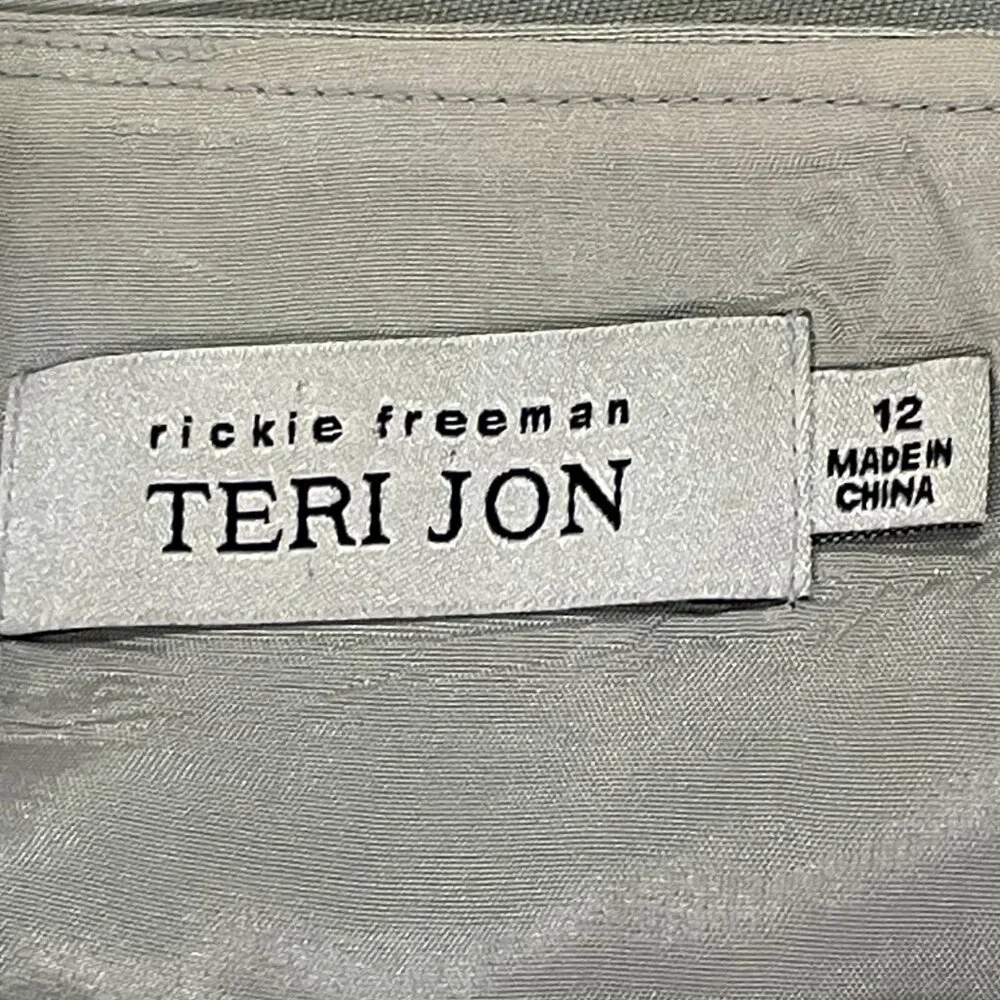 RICKIE FREEMAN TERI JON Texture Woven Silk Bk Zip Pencil Skirt, Silver Gray - 12 - Picture 6 of 8